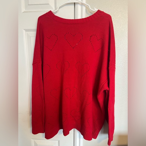 CJ Banks Red Oversized Button Front Cardigan with Pointelle Heart Details NWT - Picture 5 of 5